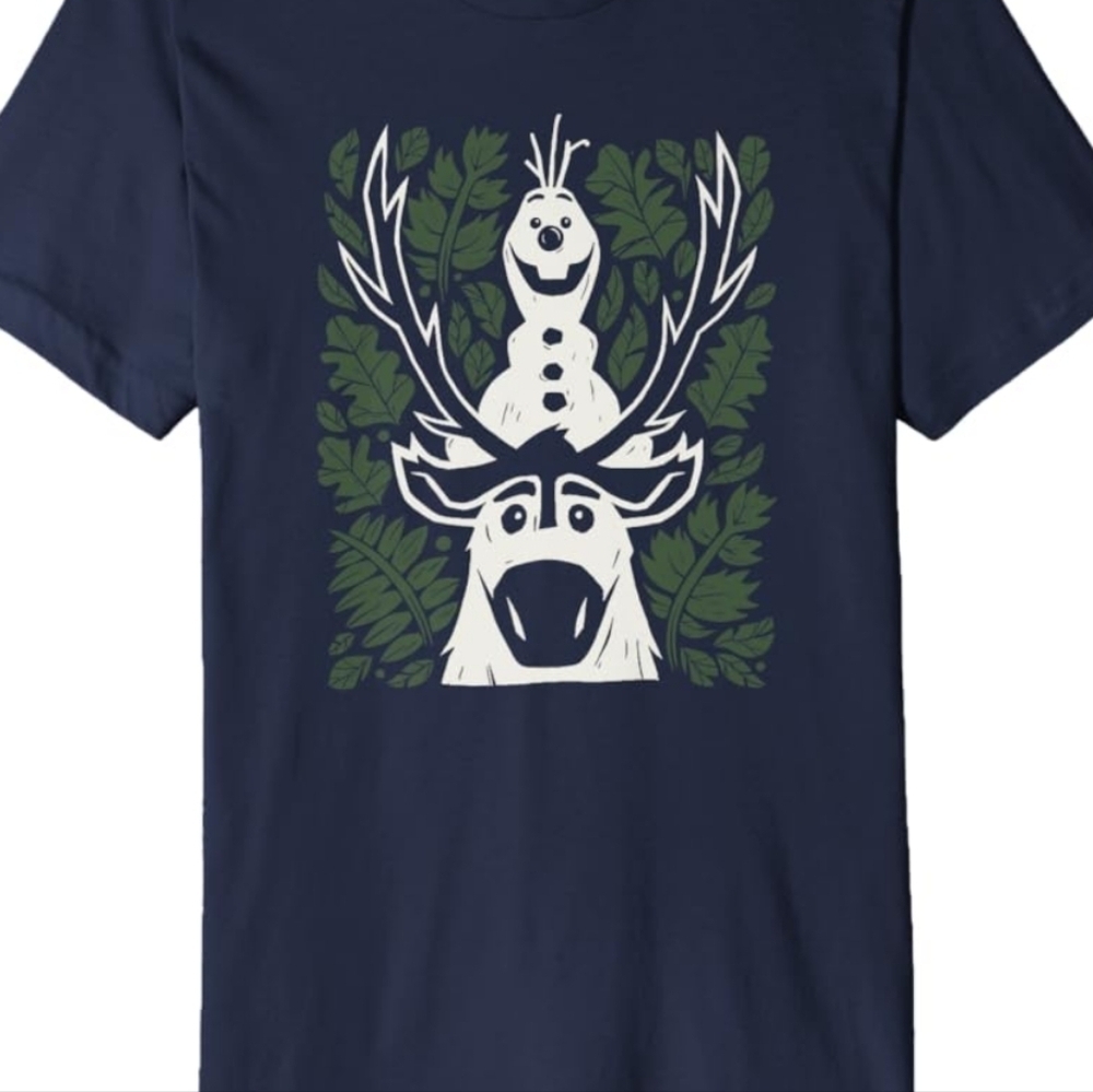 Disney Frozen II Navy Tee olaf sven floral unique back print blue white Elsa